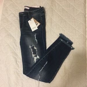 Cello distressed jeans with fishnet details
